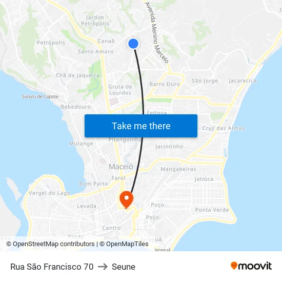 Rua São Francisco 70 to Seune map