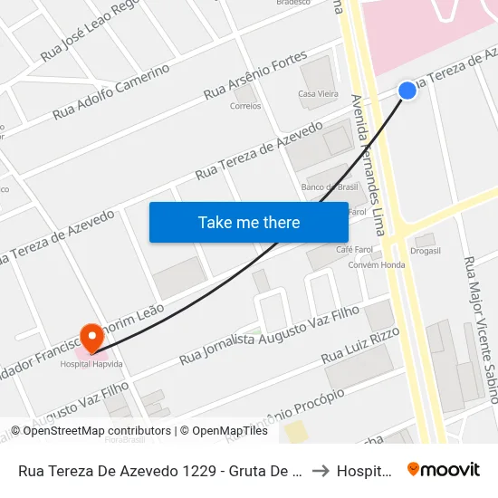 Rua Tereza De Azevedo 1229 - Gruta De Lourdes Maceió - Al 57052-600 Brasil to Hospital Hapvida map