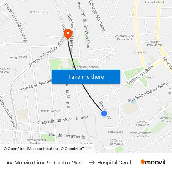 Av. Moreira Lima 9 - Centro Maceió - Al 57020-220 Brasil to Hospital Geral Santo Antônio map