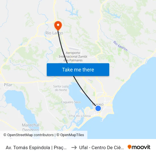 Av. Tomás Espíndola | Praça Centenário - Farol to Ufal - Centro De Ciências Agrárias map