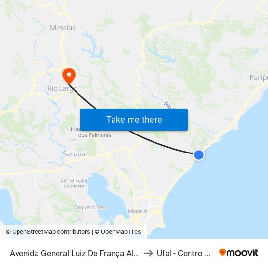 Avenida General Luiz De França Albuquerque, 128 | Mirante  (Sentido Litoral) to Ufal - Centro De Ciências Agrárias map