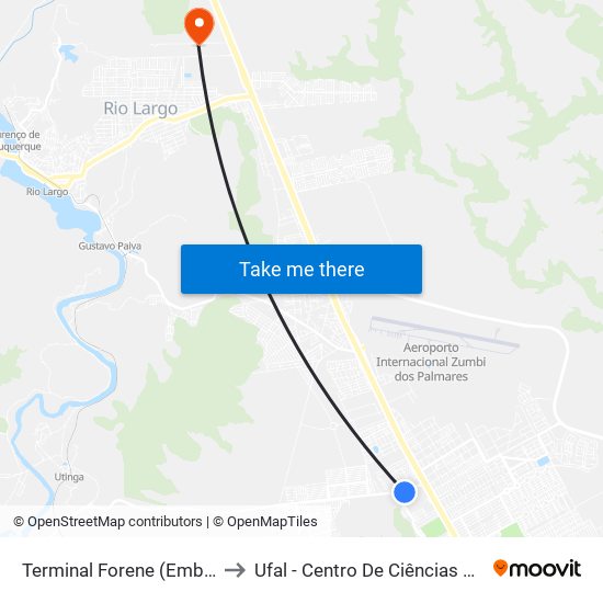 Terminal Forene (Embarque) to Ufal - Centro De Ciências Agrárias map