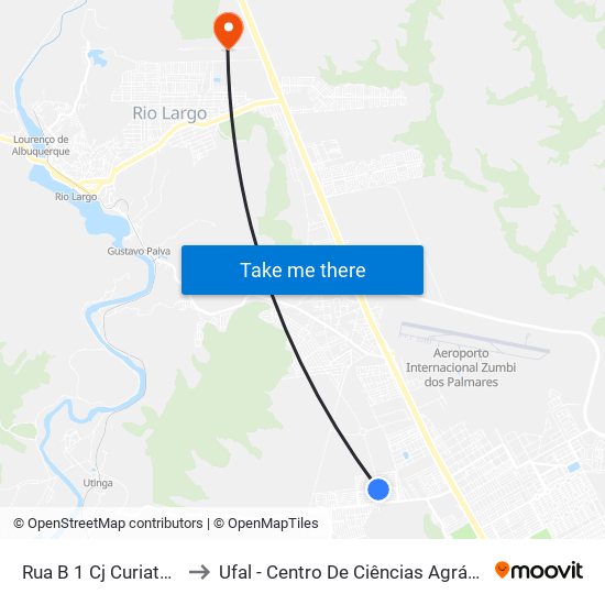 Rua B 1 Cj Curiata, 3 to Ufal - Centro De Ciências Agrárias map