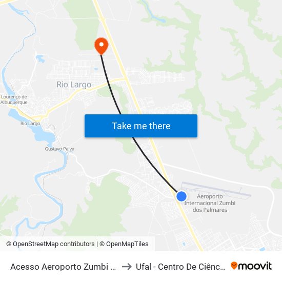 Acesso Aeroporto Zumbi Dos Palmares to Ufal - Centro De Ciências Agrárias map