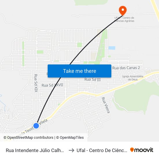 Rua Intendente Júlio Calheiros, 363-451 to Ufal - Centro De Ciências Agrárias map