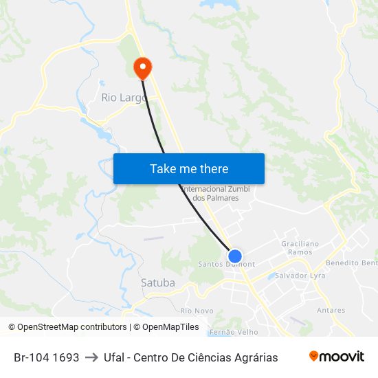 Br-104 1693 to Ufal - Centro De Ciências Agrárias map