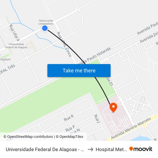 Universidade Federal De Alagoas - Unnamed Road - Cidade Universitária Maceió - Al Brasil to Hospital Metropolitano De Alagoas map