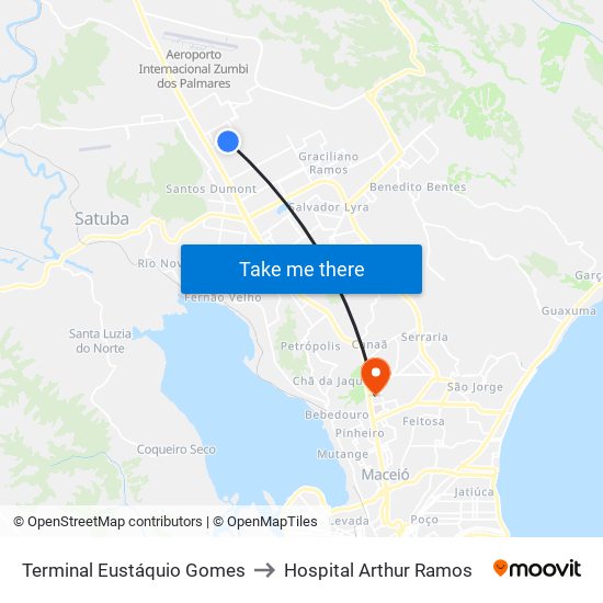 Terminal Eustáquio Gomes to Hospital Arthur Ramos map