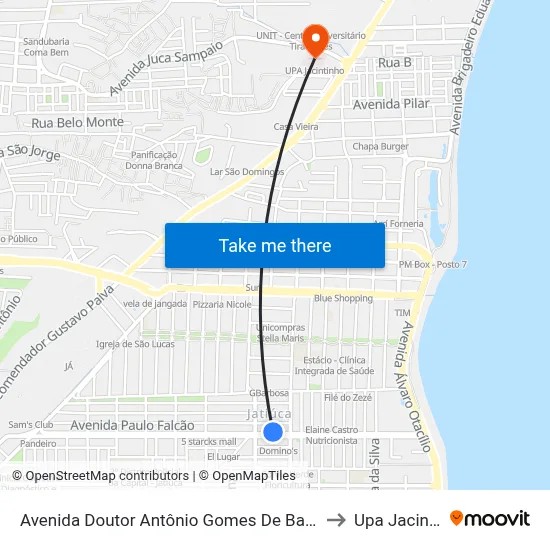 Avenida Doutor Antônio Gomes De Barros, 530-536 to Upa Jacintinho map