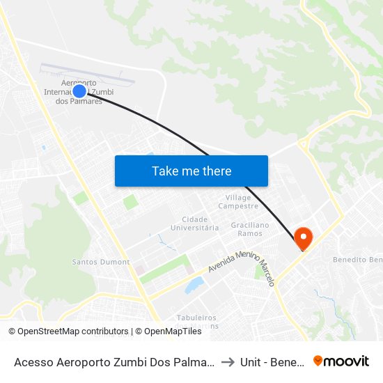 Acesso Aeroporto Zumbi Dos Palmares Rio Largo - Alagoas Brasil to Unit - Benedito Bentes map