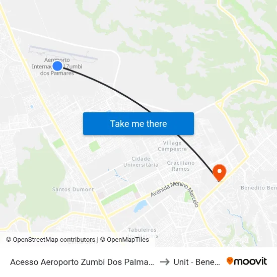 Acesso Aeroporto Zumbi Dos Palmares Rio Largo - Alagoas Brasil to Unit - Benedito Bentes map