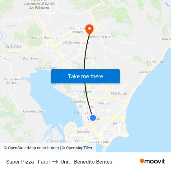 Super Pizza - Farol to Unit - Benedito Bentes map