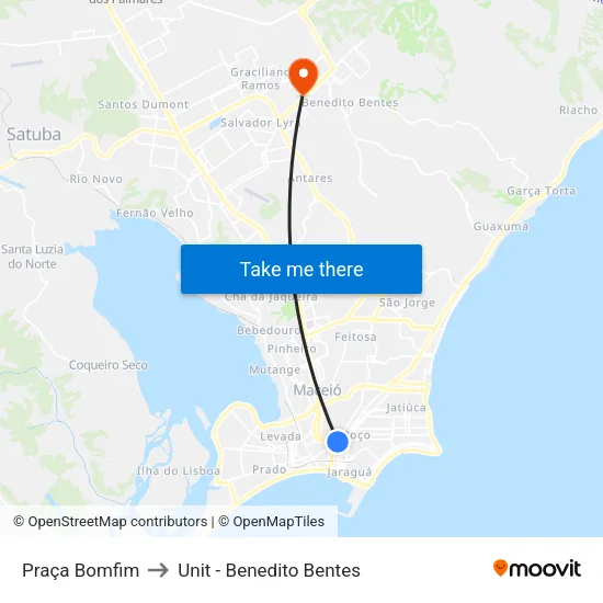 Praça Bomfim to Unit - Benedito Bentes map