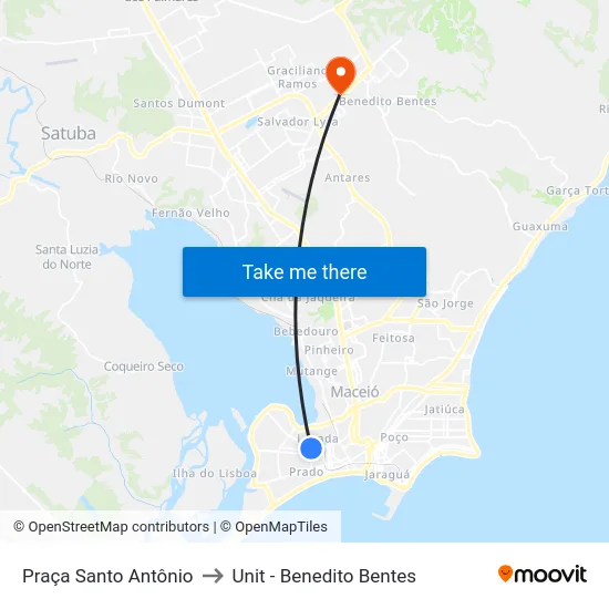 Praça Santo Antônio to Unit - Benedito Bentes map