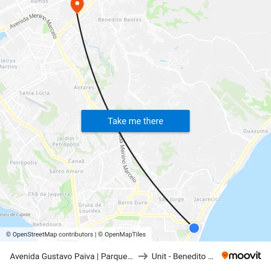 Avenida Gustavo Paiva | Parque Shopping to Unit - Benedito Bentes map