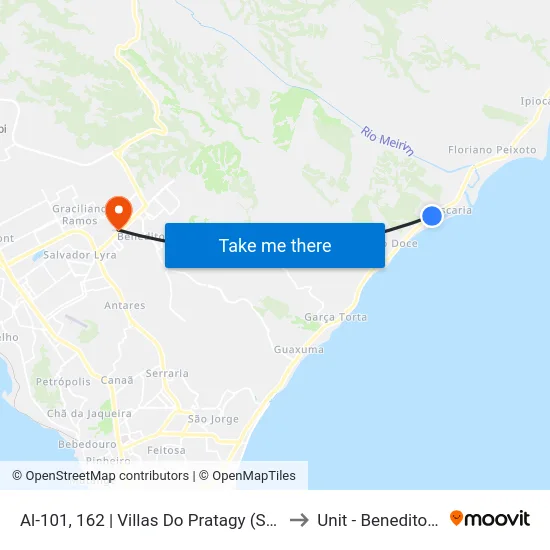 Al-101, 162 | Villas Do Pratagy (Sentido Litoral) to Unit - Benedito Bentes map