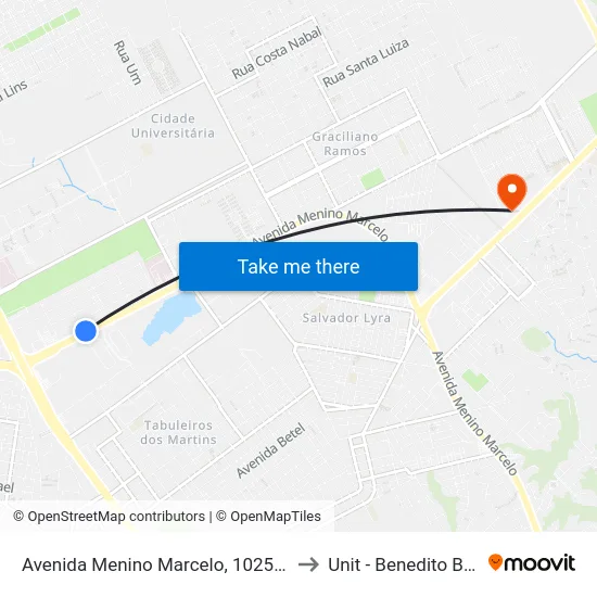 Avenida Menino Marcelo, 10258-10662 to Unit - Benedito Bentes map