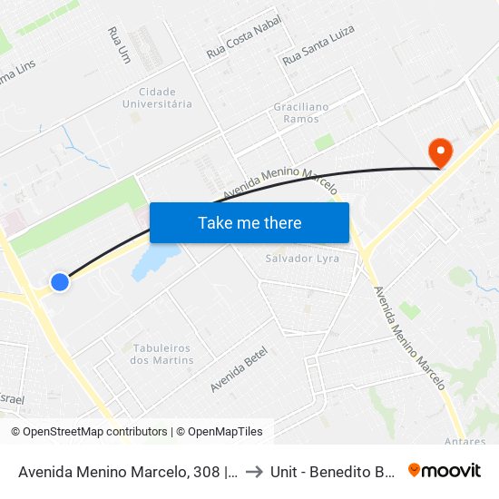 Avenida Menino Marcelo, 308 | Detran to Unit - Benedito Bentes map