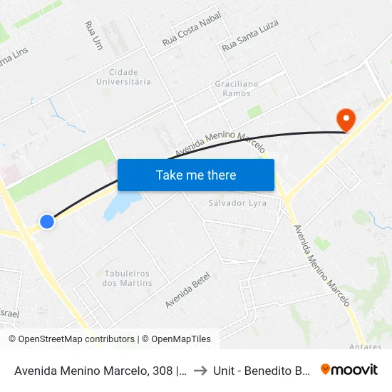 Avenida Menino Marcelo, 308 | Detran to Unit - Benedito Bentes map