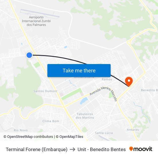 Terminal Forene (Embarque) to Unit - Benedito Bentes map