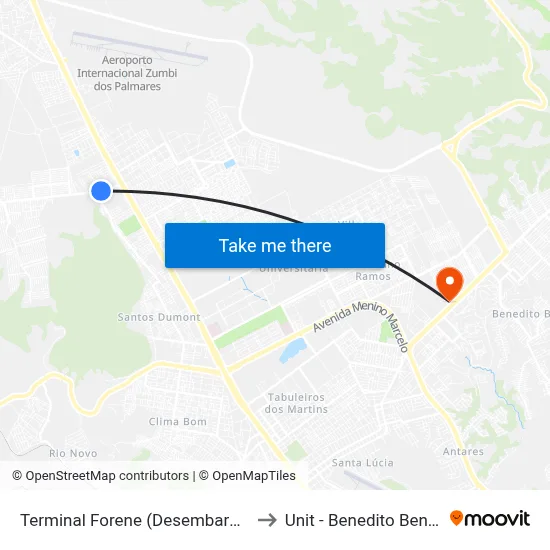 Terminal Forene (Desembarque) to Unit - Benedito Bentes map
