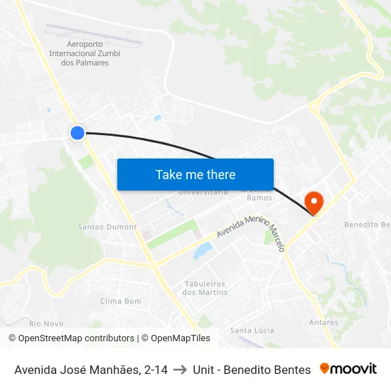 Avenida José Manhães, 2-14 to Unit - Benedito Bentes map