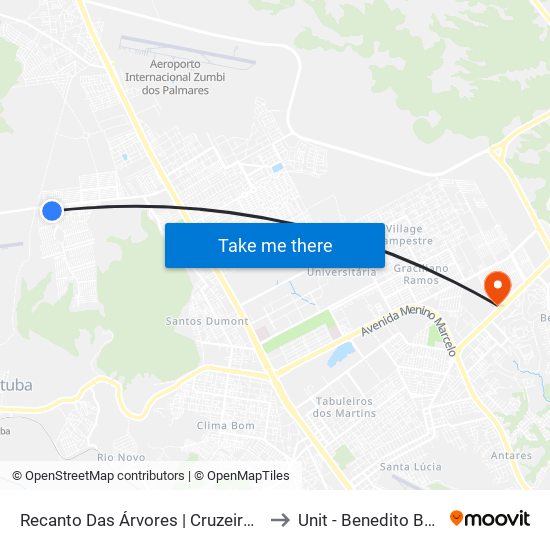 Recanto Das Árvores | Cruzeiro Do Sul to Unit - Benedito Bentes map