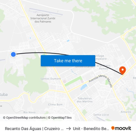Recanto Das Águas | Cruzeiro Do Sul to Unit - Benedito Bentes map