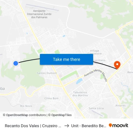 Recanto Dos Vales | Cruzeiro Do Sul to Unit - Benedito Bentes map
