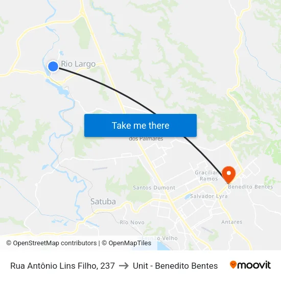 Rua Antônio Lins Filho, 237 to Unit - Benedito Bentes map