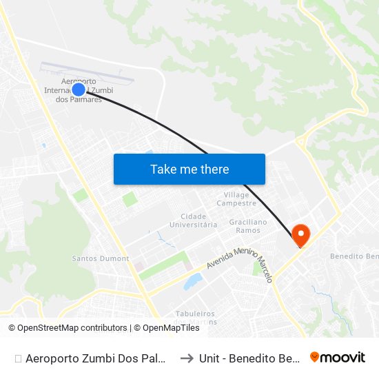 ✈️ Aeroporto Zumbi Dos Palmares to Unit - Benedito Bentes map