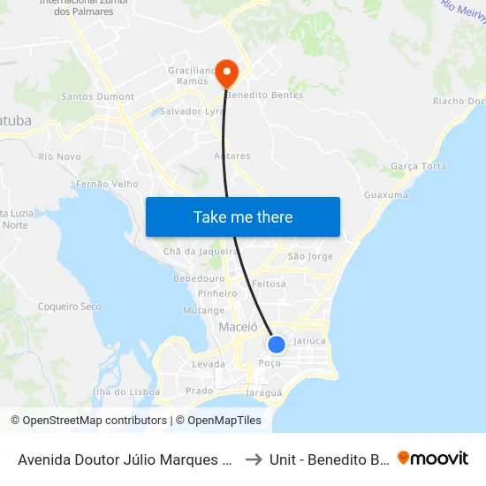 Avenida Doutor Júlio Marques Luz, 2225 to Unit - Benedito Bentes map