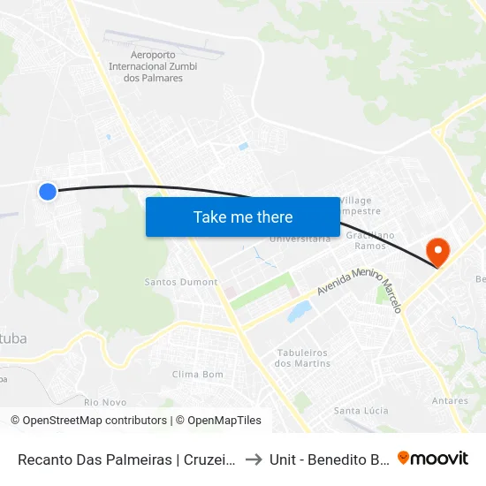 Recanto Das Palmeiras | Cruzeiro Do Sul to Unit - Benedito Bentes map