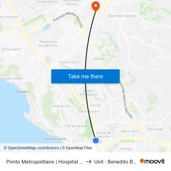Ponto Metropolitano | Hospital Veredas to Unit - Benedito Bentes map