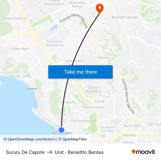 Sururu De Capote to Unit - Benedito Bentes map