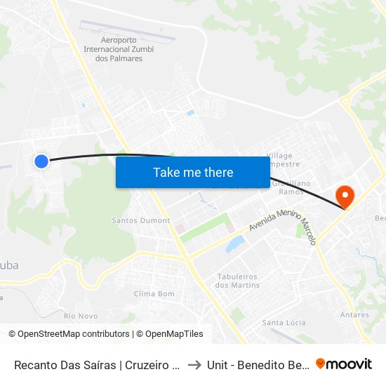 Recanto Das Saíras | Cruzeiro Do Sul to Unit - Benedito Bentes map