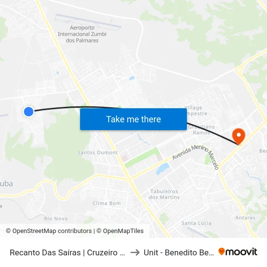 Recanto Das Saíras | Cruzeiro Do Sul to Unit - Benedito Bentes map