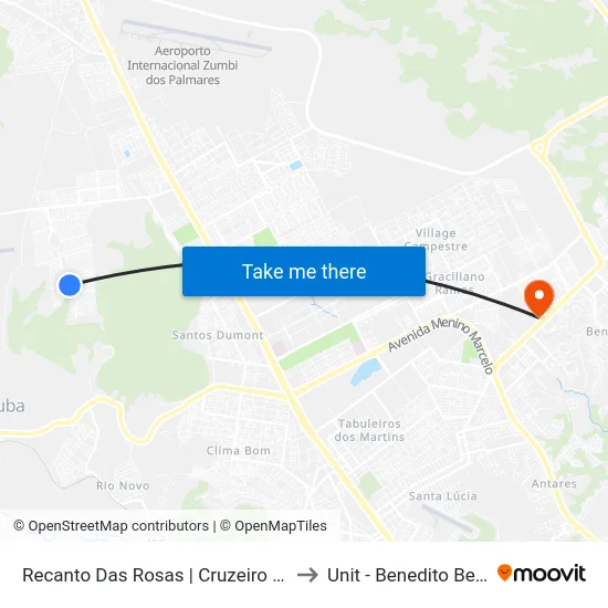 Recanto Das Rosas | Cruzeiro Do Sul to Unit - Benedito Bentes map