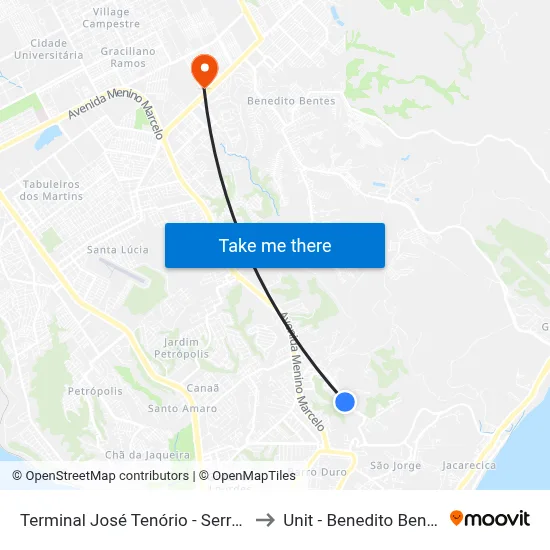 Terminal José Tenório - Serraria to Unit - Benedito Bentes map