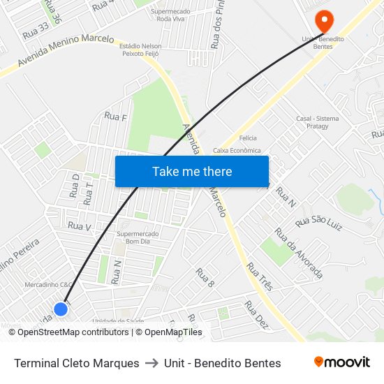 Terminal Cleto Marques to Unit - Benedito Bentes map