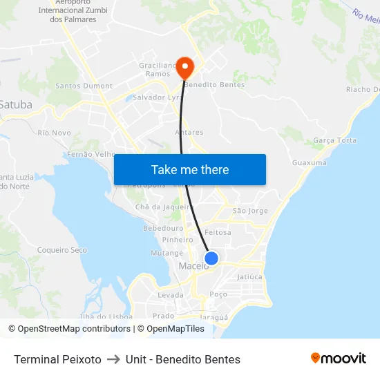 Terminal Peixoto to Unit - Benedito Bentes map