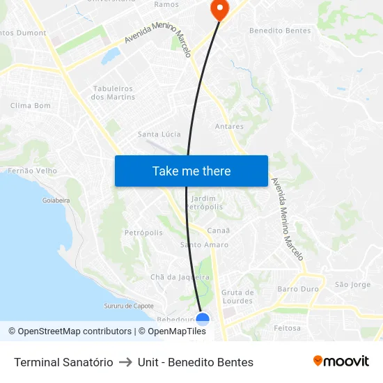 Terminal Sanatório to Unit - Benedito Bentes map