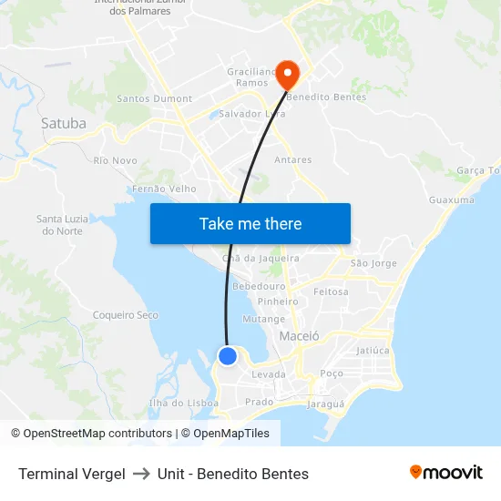 Terminal Vergel to Unit - Benedito Bentes map