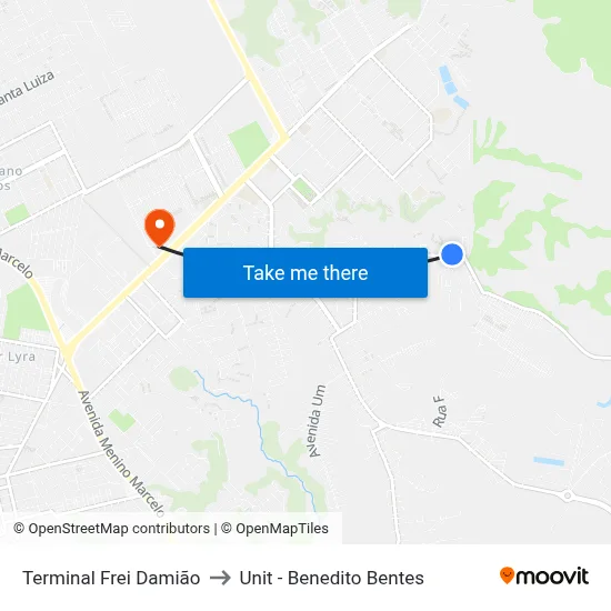 Terminal Frei Damião to Unit - Benedito Bentes map