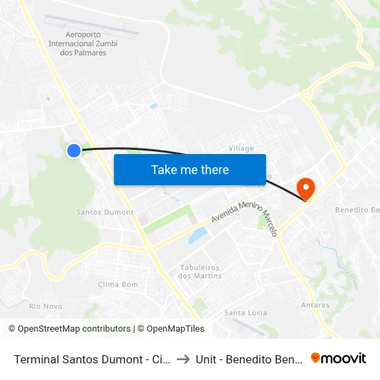 Terminal Santos Dumont - Cima to Unit - Benedito Bentes map