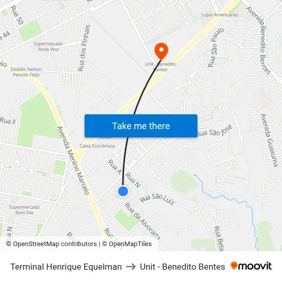 Terminal Henrique Equelman to Unit - Benedito Bentes map