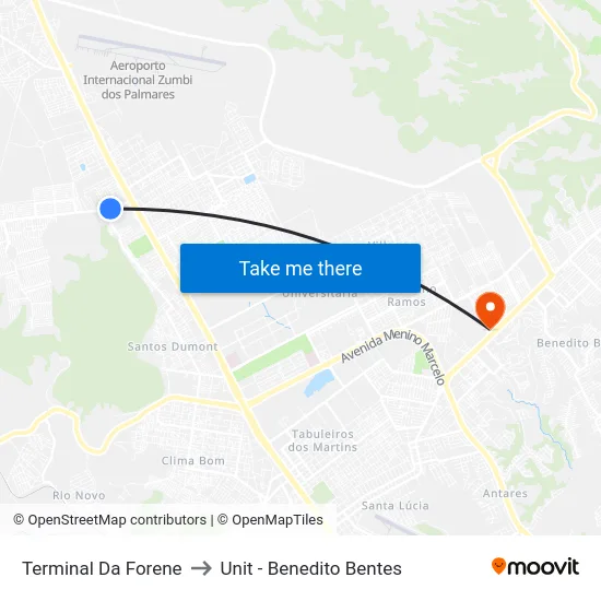 Terminal Da Forene to Unit - Benedito Bentes map