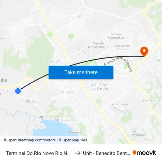 Terminal Do Rio Novo Rio Novo to Unit - Benedito Bentes map