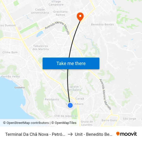 Terminal Da Chã Nova - Petrópolis to Unit - Benedito Bentes map