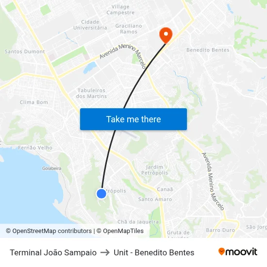 Terminal João Sampaio to Unit - Benedito Bentes map